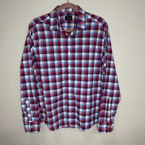 UNTUCKit Long Sleeve Button Down Shirt Stever Hill Size L Red White Blue Plaid
